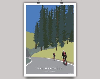 Val Martello Cycling Print • Italy Cyclist Art • Mountain Road Cyclist Art • Italian Scenery Bike Illustration • Cycling Motivation Print