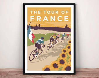 Stampa artistica del Tour of France in bicicletta: poster del Grand Tour francese