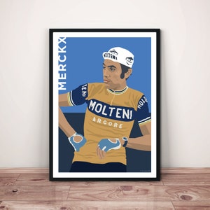 Eddy Merckx Cycling Print • Merckx Molteni Cyclist Vintage Style Artwork • Cycling Legend Eddy Merckx Portrait Art Illustration