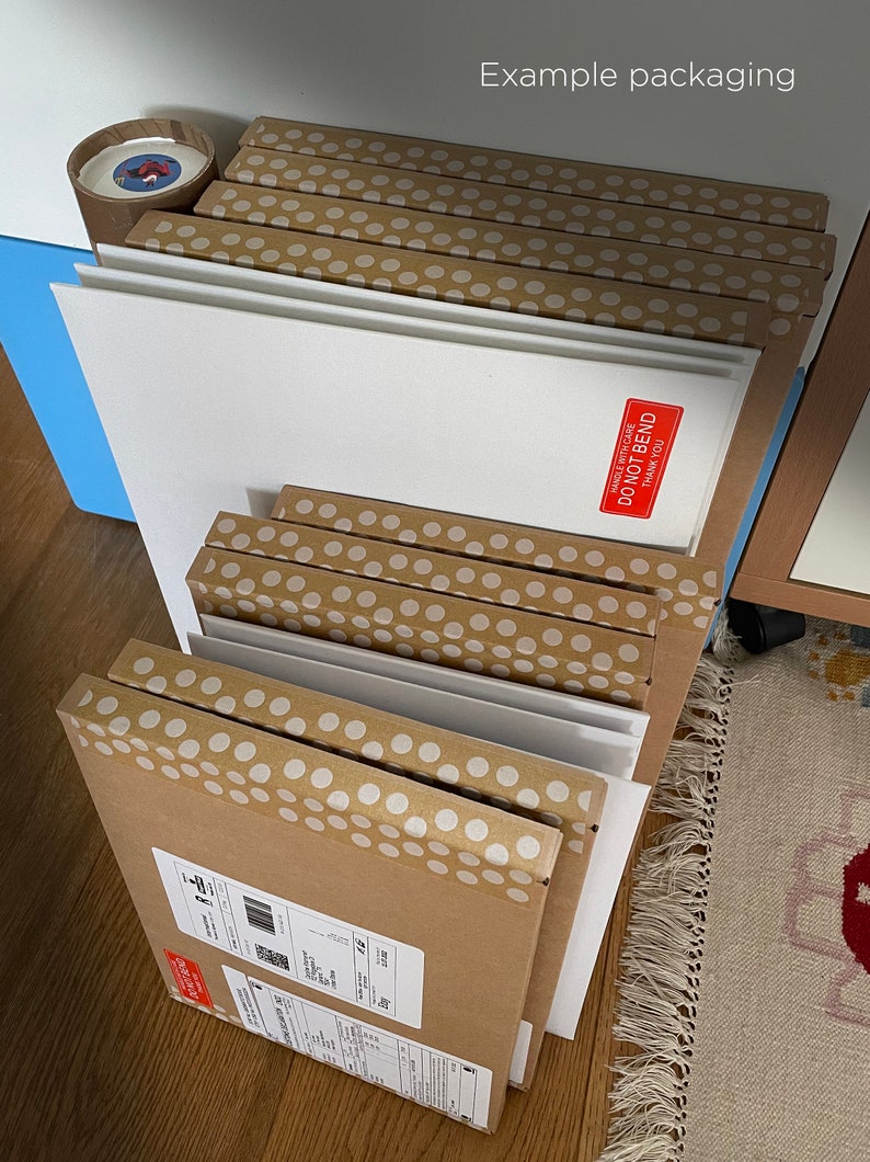 JensCyclingArt packaging example: showing boxes, envelopes and tubes well protected and ready for dispatching cycling prints to a global customer base.