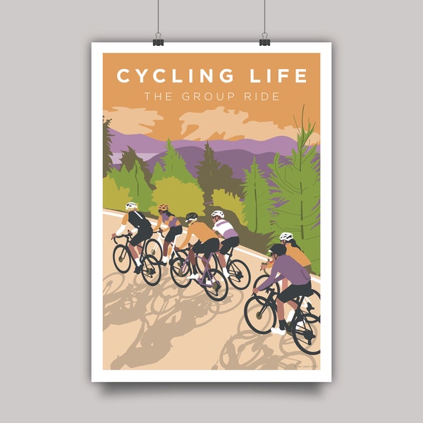 Cycling Life - The Group Ride - Cycling Print • Cycling Club Riding Together Artwork • Road Cyclists Illustration Poster Art