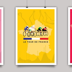 The Grand Tours - Graphic Set - 3 Cycling Prints • Cyclist Grand Tours Wall Art Set • Tour de France, Vuelta a España and Giro d'Italia Art