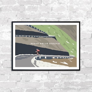 Passo Dello Stelvio  - Climbing The Switchbacks Cycling Art Print • Stelvio Pass Cyclist Artwork • Stelvio Pass Italy Cycle Art Poster Print