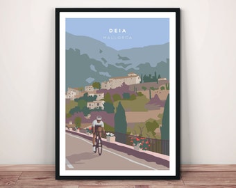 Deia Mallorca Cycling Art Print: Cyclist Illustration Poster