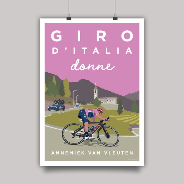 Giro d'Italia Donne Cycling Print featuring Annemiek Van Vleuten • Women's Cycling Artwork Gift • Giro Donne Illustration Poster Art
