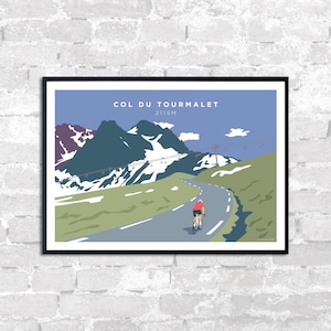 Col Du Tourmalet France Cycling Print • Tourmalet French Cycle Climb Artwork • Cyclist Riding Tourmalet Poster Giclee Art Print