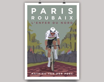 Parijs Roubaix Mathieu van der Poel Cycling Art Print • Parijs Roubaix Poster Art • Bike Race Monument, Hel van het Noorden Artwork • MVDP print