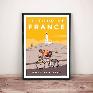 Impresión de ciclismo del Tour de Francia: Wout Van Aert • Ciclista belga WVA compitiendo en el Mont Ventoux • Póster de ciclismo de Jumbo Visma