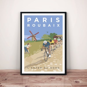 Stampa artistica del monumento ciclistico Paris Roubaix • Poster artistico di Paris Roubaix • Opera d'arte del monumento ciclistico Hell of the North • Stampa artistica da parete della gara ciclistica