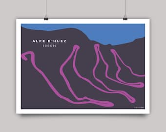 Alpe d'Huez Hairpins Graphic Cycling Print • Alpe d'Huez France Wall Art • Famous Cyclist Climb Simplistic Poster Artwork