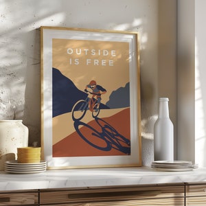 Mountain Bike Giclée Print: 'Outside is Free' Cycling Art image 2