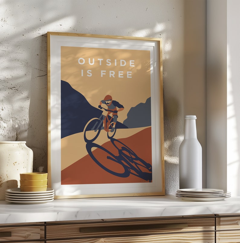 Mountain Bike Giclée Print: 'Outside is Free' Cycling Art image 2
