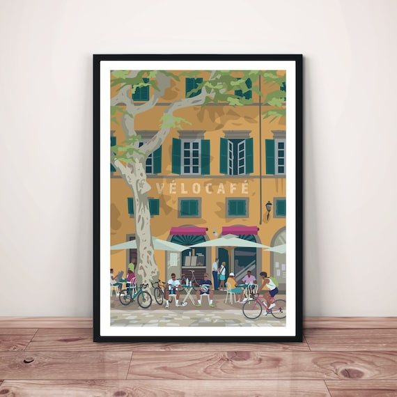 Vélo Café Art Print: Evocative European Cycling Giclée Wall Art