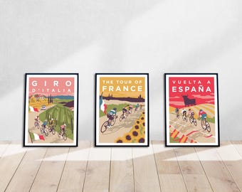 Wydruki artystyczne z cyklu Grand Tours Cycling: Tour of France, Giro d'Italia, Vuelta a España