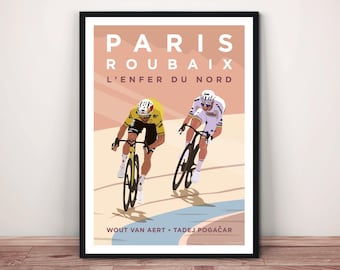Stampa artistica Parigi Roubaix: Wout van Aert e Tadej Pogačar 2026