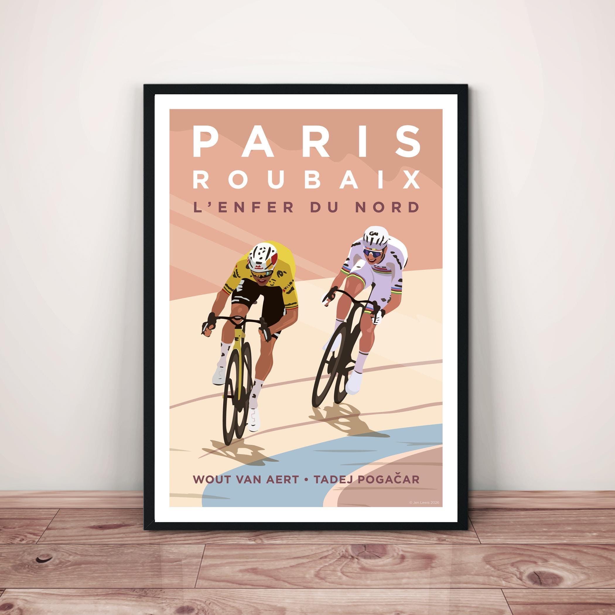 Paris Roubaix Art Print: Wout Van Aert and Tadej Pogačar 2026
