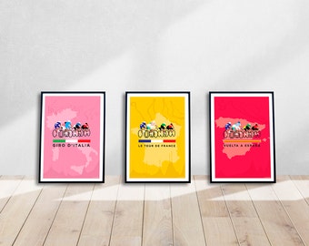 Cycling Grand Tours Art Graphic Print Set: Tour de France, Giro d'Italia, Vuelta a España