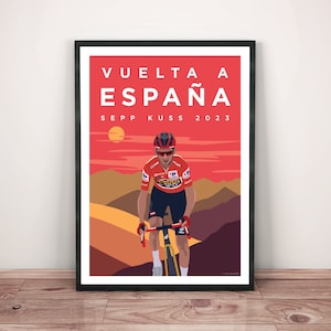 Impresión ciclista de Sepp Kuss Vuelta a España • Carrera ciclista Vuelta 2023 Obra de arte de Sepp Kuss • Ciclista Jumbo Visma Sepp Kuss Vuelta España Cartel