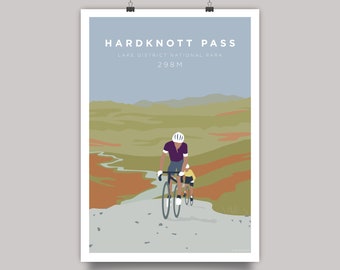 Hardknott Pass Cycling Print • Lake District Cyclist Art Print • Cumbria Cycle Art • Hardknott Pass Cycling Challenge Artwork Print