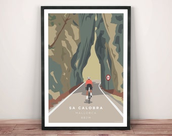 Sa Calobra Cycling Print: Mallorca Bike Art Print, Vintage Style Poster