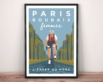 Paris Roubaix Femmes Art Print: Women's Cycling Race Poster