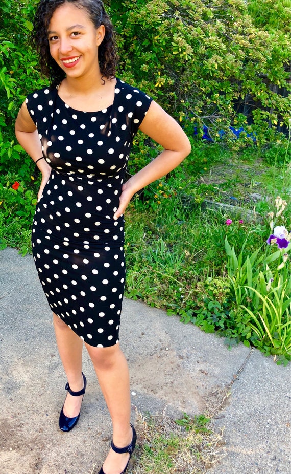 black polka dot bodycon dress