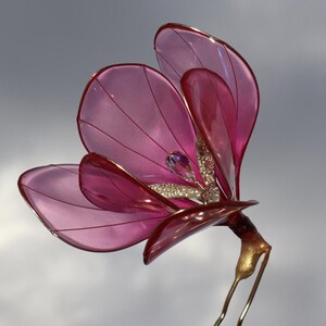 Pink Crocus Flower Hair Clip: Resin & Swarovski Crystal Floral Accessory