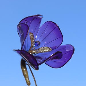 Resin Crocus Flower Hair Pin: Swarovski Crystal Center, Gold Metal Base