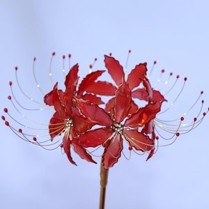 Spider lily hair stick red flower higanbana metal hair stick resin flower hair jewelry resin flower hair accessories red flower gift wire