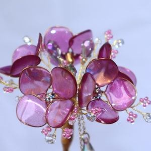 Pink Hydrangea Hair Stick Resin Flower with Crystals Beaded floral hair Accessory handmade gift lightweight elegant pink flower gift fairy