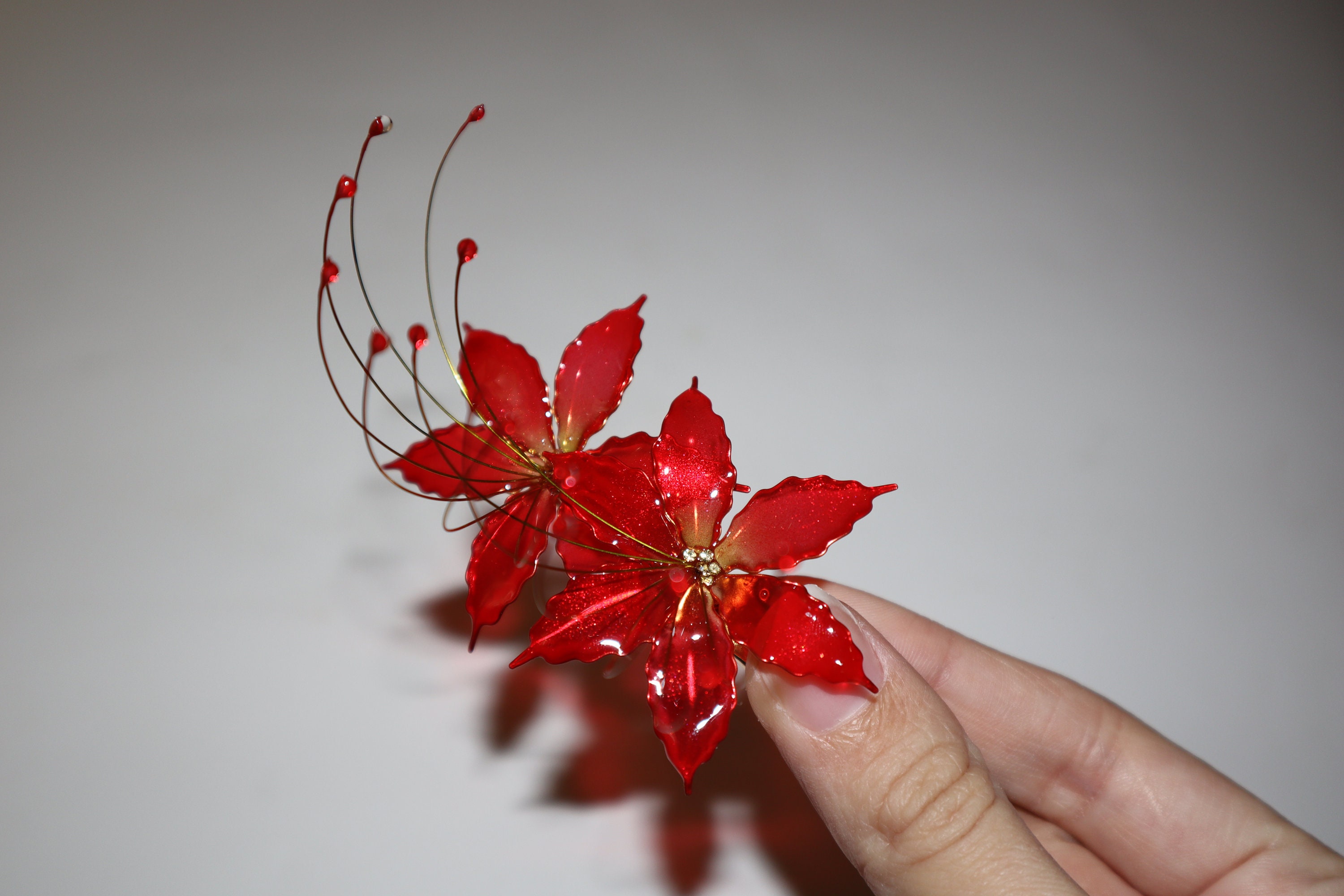 Red Spider Lily Hair Clip Magic Lily Flower Crocodile Hair Pip Etsy