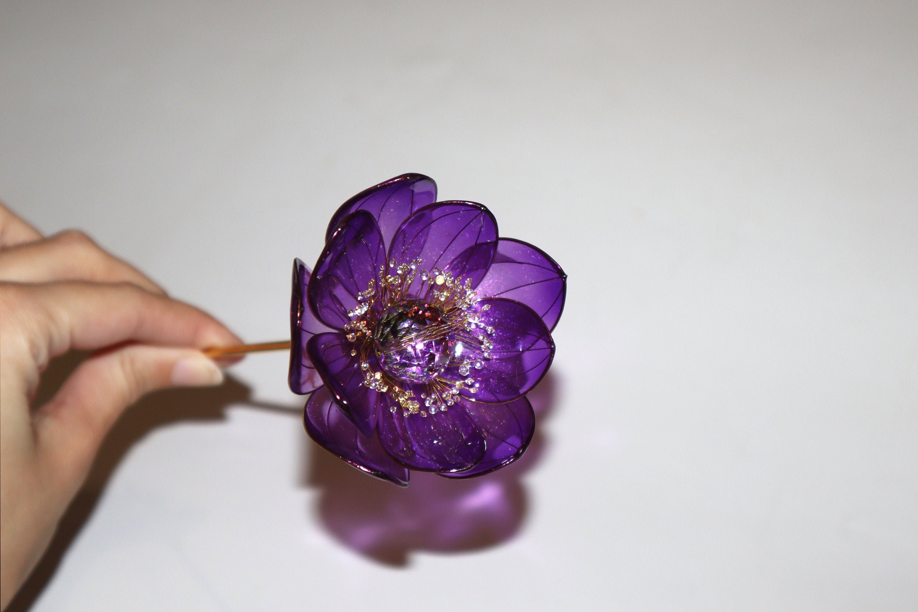 Purple rose glass hair sticks