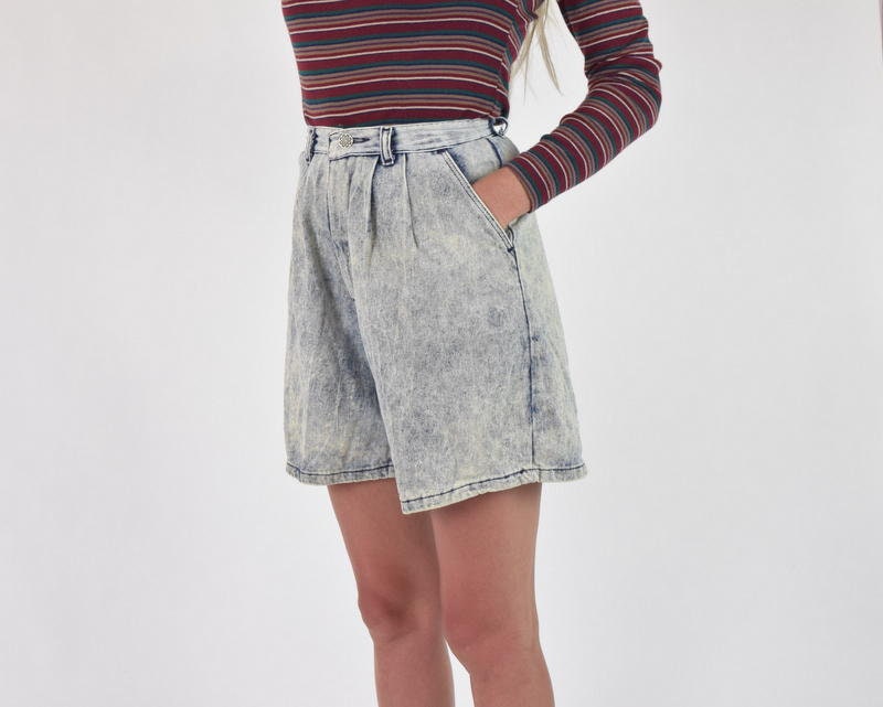 high waisted acid wash shorts