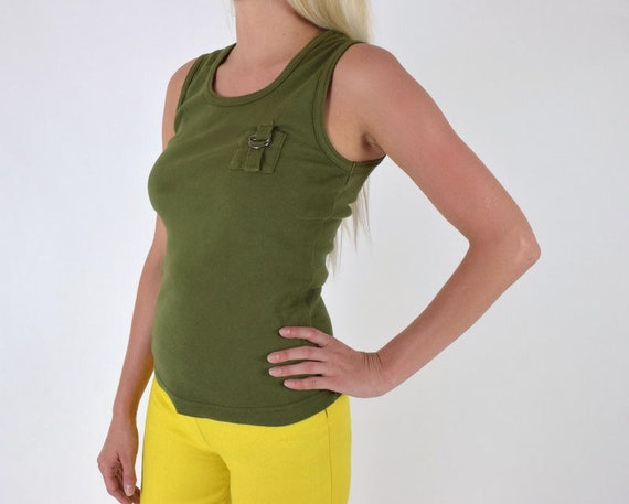 Army Green Tank Top Cotton Basic Shirt W/ Pocket // Etsy