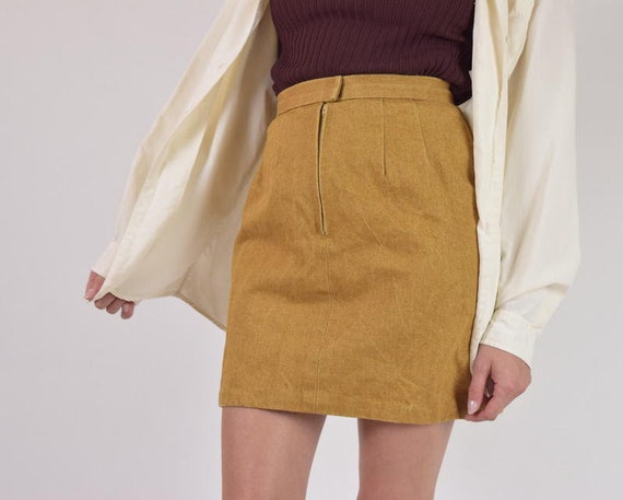 yellow denim mini skirt