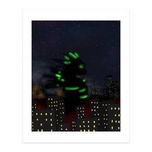 Kaiju City Night Art Print Poster