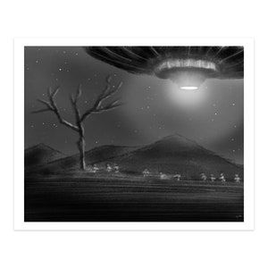 Just Visiting UFO Art Print Poster