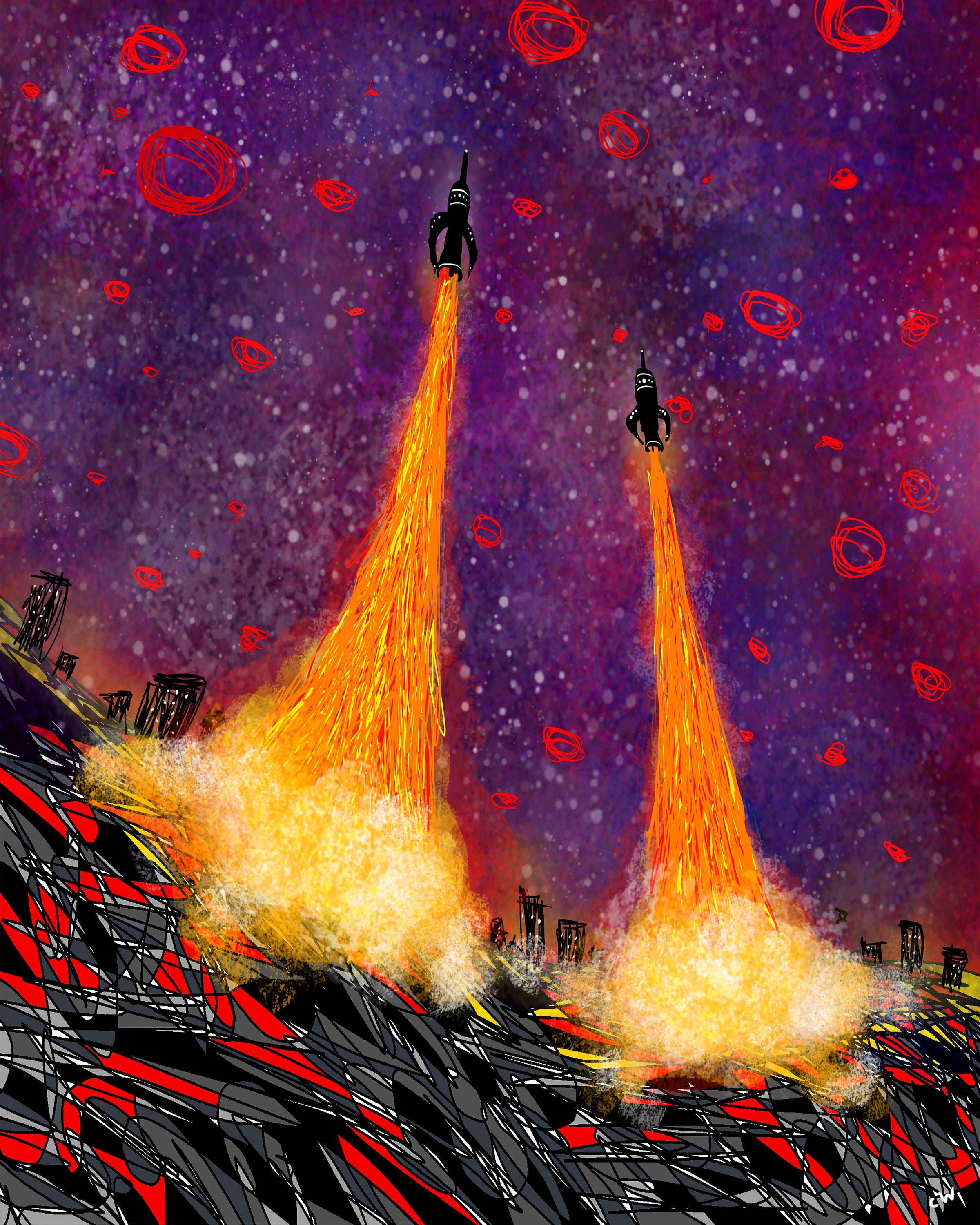 Rocketship City Scifi Art Print Poster - Etsy