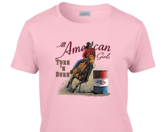 Women's All American Girls Turn N Burn Barrel Racing T-Shirt Barrel Racing Shirt Rodeo T-Shirt