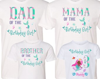 Personalized African American Black Mermaid Birthday Girl Shirts/Custom All Ages T-Shirt/Mermaid Birthday Party Family Shirts