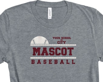 Custom Glitter Baseball T-Shirt, Personalized Baseball City or School Mascot Shirt, School Mascot Shirt, Baseball T-Shirt