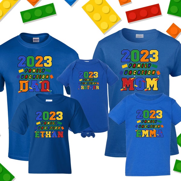 Matching Vacation T-Shirts, Royal Blue Building Block Family Vacation 2022 , Personalized Family Member Shirts