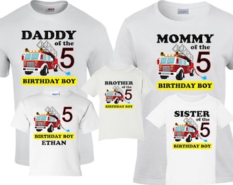 Personalized Firefighter Fire Truck Birthday Shirts, Fireman Family Birthday Shirts, Personalized Fire Truck Any Age Birthday T-Shirt