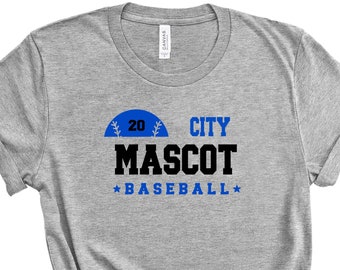 Custom Baseball T-Shirt, Personalized Baseball City or School Mascot Shirt, School Mascot Shirt, Baseball Number T-Shirt, Baseball T-Shirt