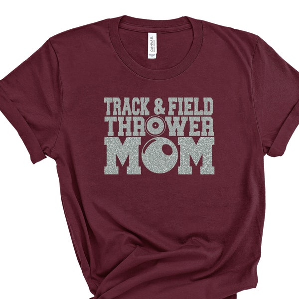 Glitter Track and Field Discus and Shot Put Thrower Mom T-Shirt, Track and Field Shirt, Shot Put and Discus Mom Glitter Shirt