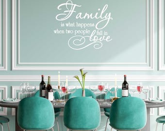 Family Is What Happens When Two People Fall In Love Wall Art Decal Entryway Hall Living Room Dining Room Bedroom Wall Decal