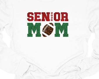 Long Sleeve Senior Football Mom Shirt, Glitter Senior Football T-Shirt, Football Mom Glitter T-shirt, Football Mom Glitter Shirt