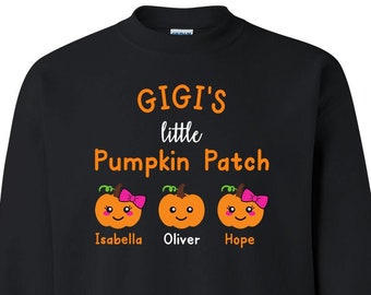 Personalized Gigi Fall Pumpkin Patch Sweatshirt, Personalized with Grandkids names, Gigi Sweatshirt, Pumpkin Patch Sweater Sweatshirt