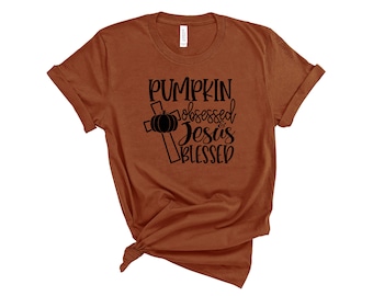 Pumpkin Obsessed Jesus Blessed Shirt, Pumpkin T-Shirt, Womens Fall T-shirt, Fall Jesus Shirt, Womens Chrisitan T-shirt
