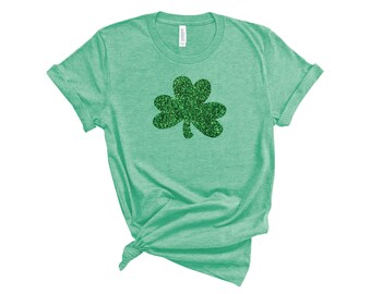 Glitter Shamrock Shirt, Glitter St Patrick's T-Shirt, Glitter Clover Shirt, Glitter Lucky Clover T-Shirt